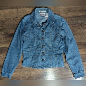 Vintage 90s Bill Blass Denim Jacket Med Pet Stretch Boxy Crop Trucker Streetwear